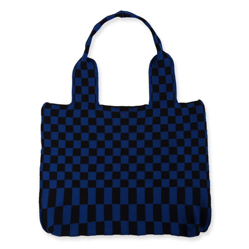 Sac à bandoulière décontracté en tricot à carreaux pour femme, grande capacité 