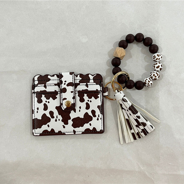 Women Fashion Beaded Pu Tassel Coin Purse