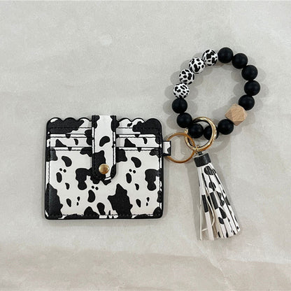 Women Fashion Beaded Pu Tassel Coin Purse