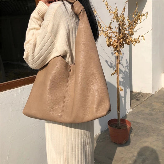 Sac à main tendance en PU de grande capacité, couleur unie 