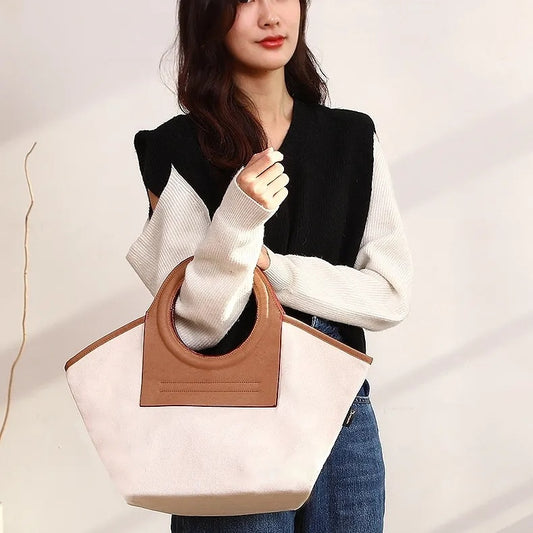 Women Fashion Casual Color Blocking Clutch Canvas Bag