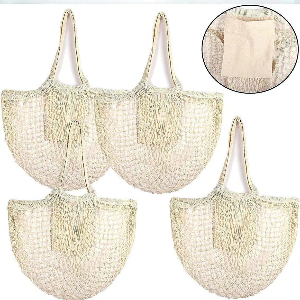 Fashion Solid Color Cotton Knitted Shopping Net Bag Beach Bag