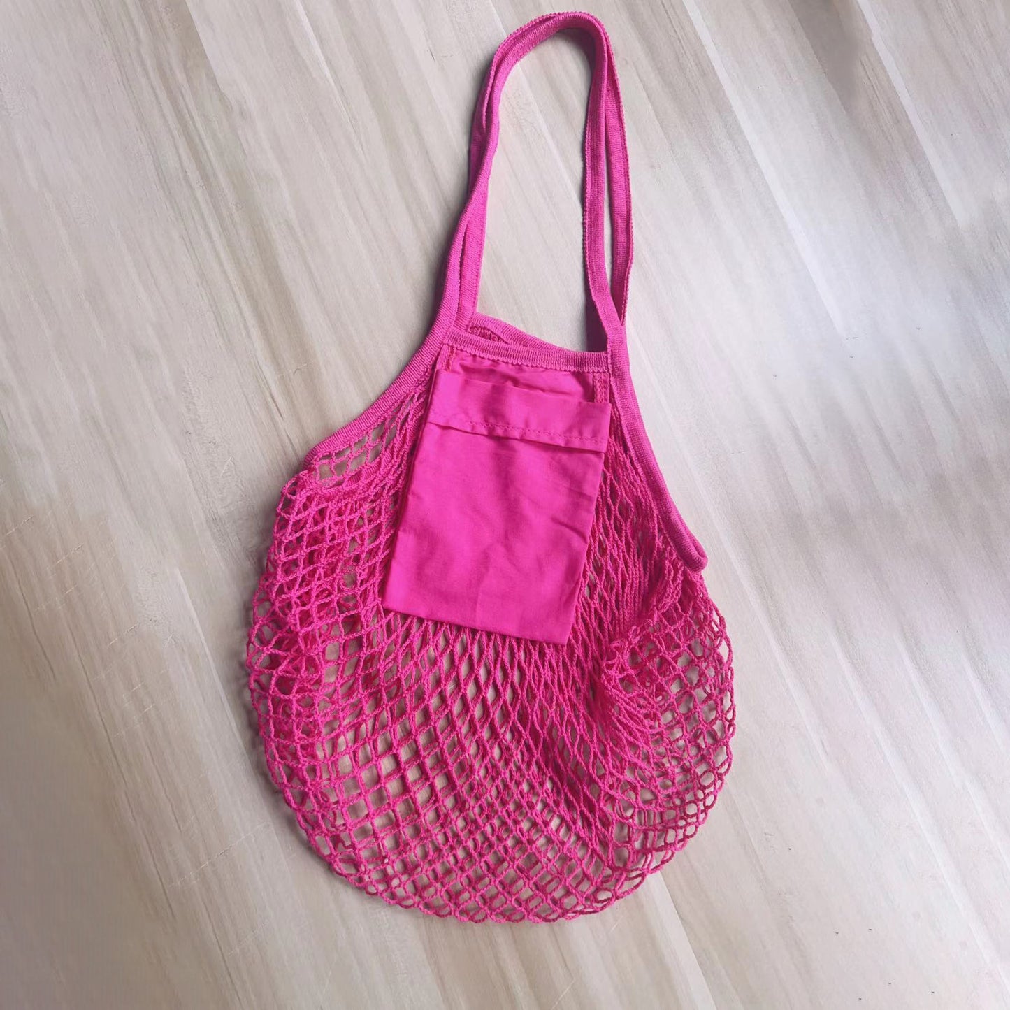 Fashion Solid Color Cotton Knitted Shopping Net Bag Beach Bag