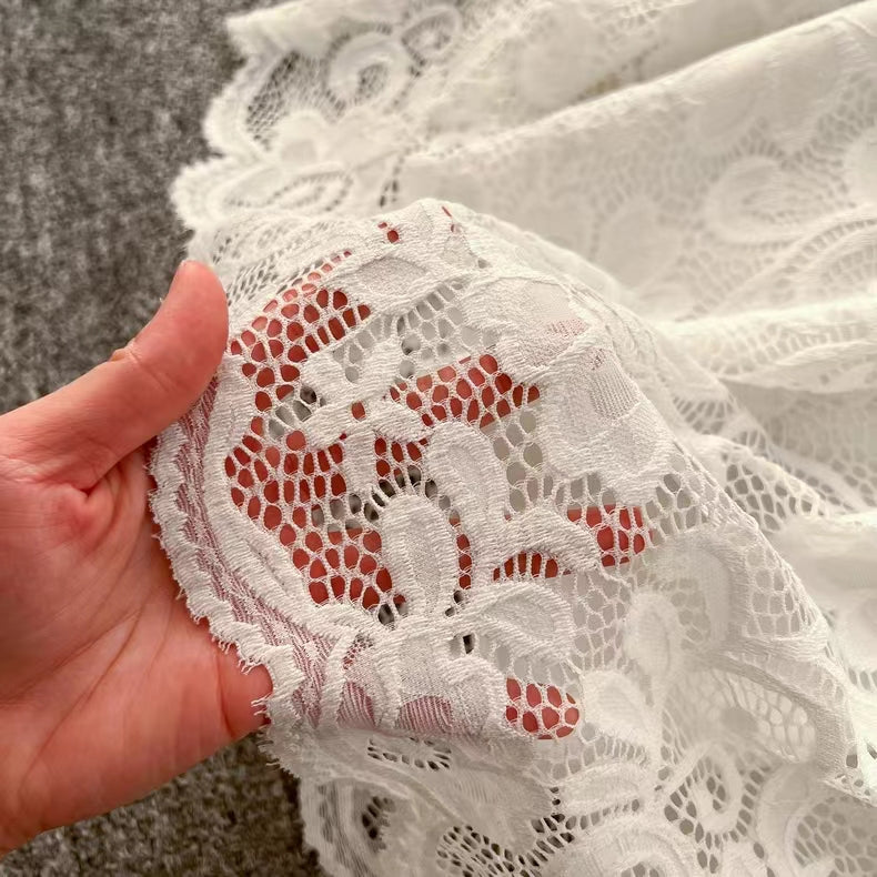 New Vintage Cuff Design Single-breasted High-waisted Lace Embroidery Dress TP2844