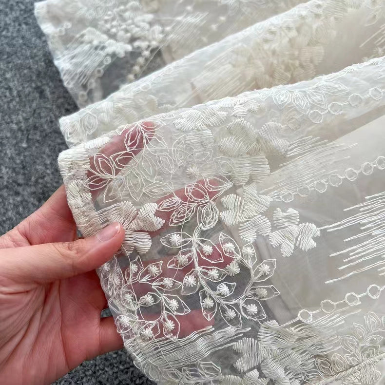 Vintage Elegant Crochet Embroidery Belt Design Single Breasted Flared Sleeve Long Dress TP2845