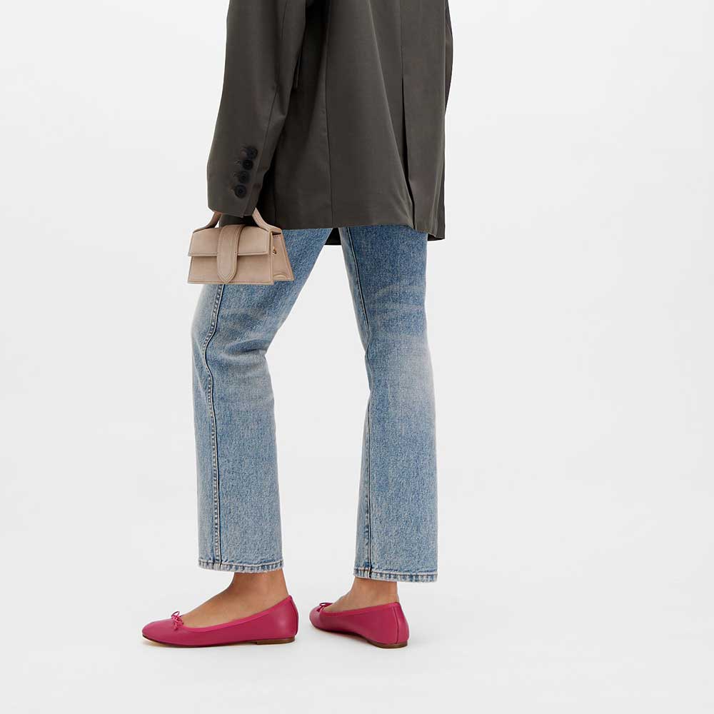 Chic Fuchsia Round Toe Classic Bow Detail Ballet Flats for Women