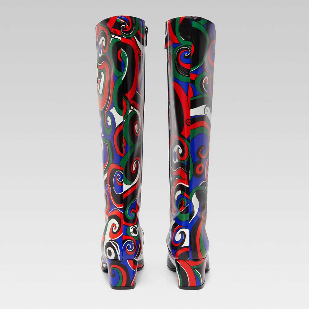 Multi Color Square Toe Side-Zipper Knee High Boots with Block Heel