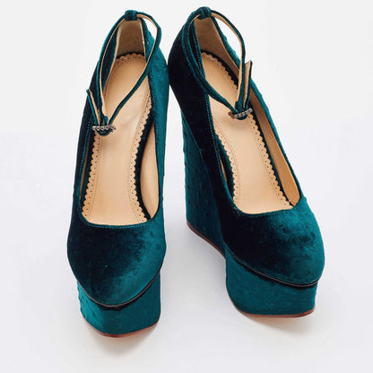 Women's Platform Wedge Heels Vintage Ankle Strap Pumps Velvet Shoes
