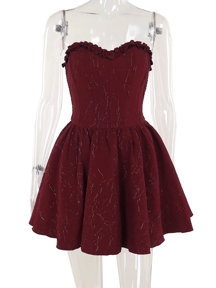 Vintage Burgundy Sweetheart Strapless A-Line Sleeveless Short Summer Dresses Party Dress Homecoming Dress TP4362
