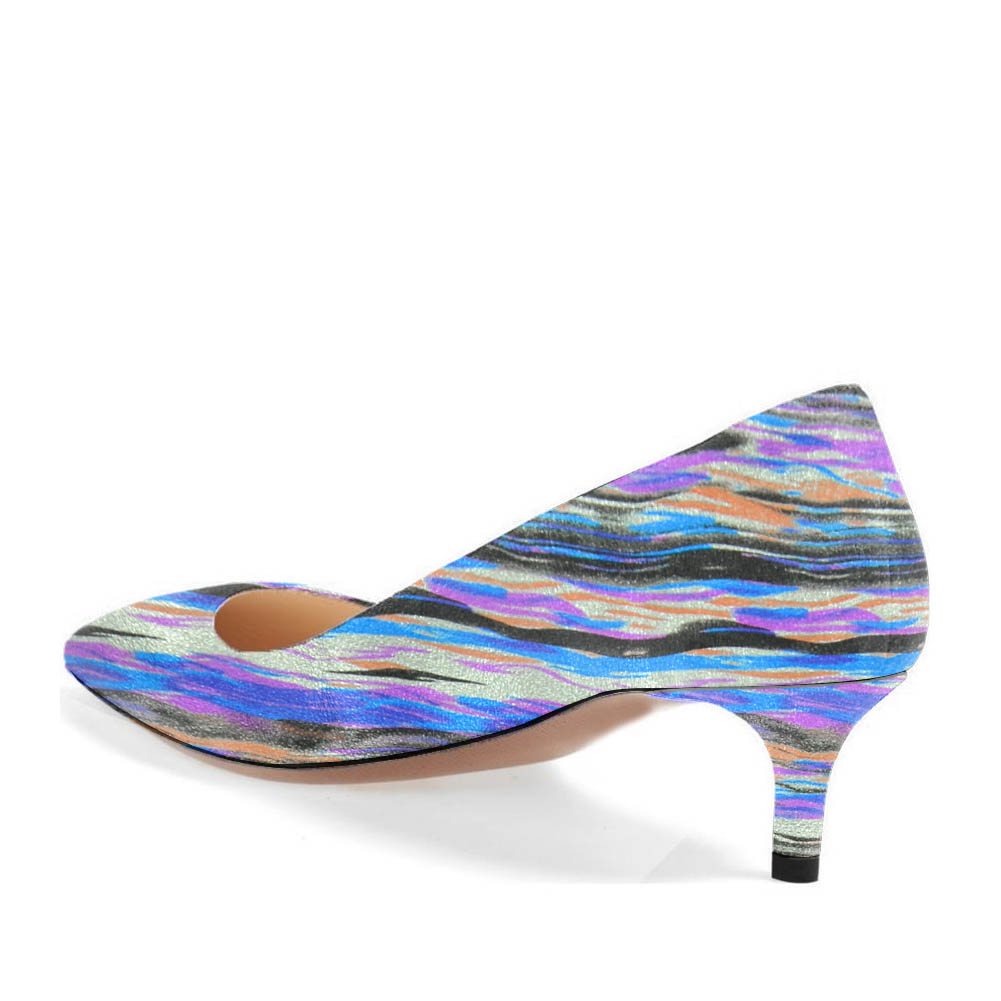 Women's Multicolor Printed Pointed Toe Kitten Heel Pumps