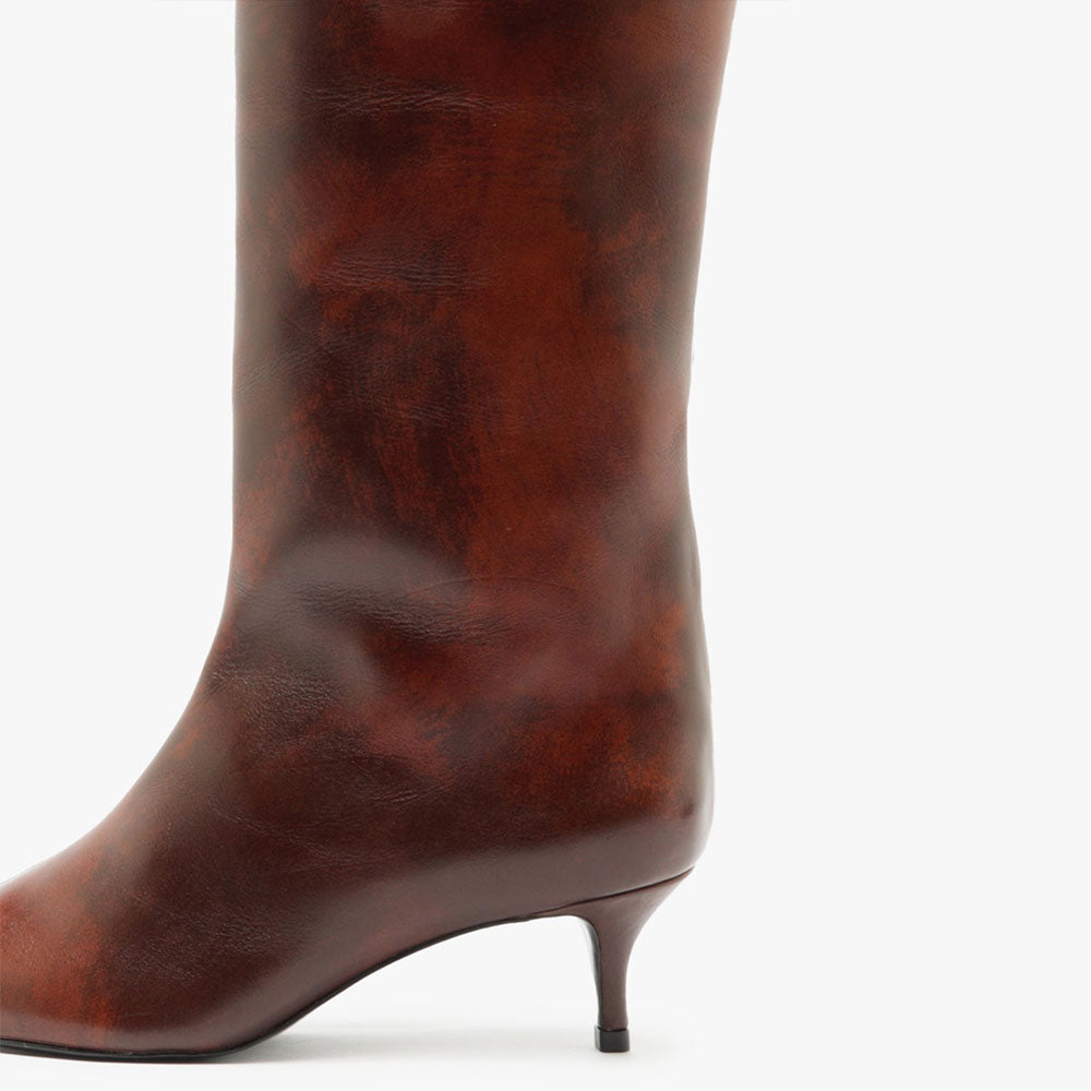 Brown Gradient Pointed Toe Kitten Heel Knee High Boots for Women