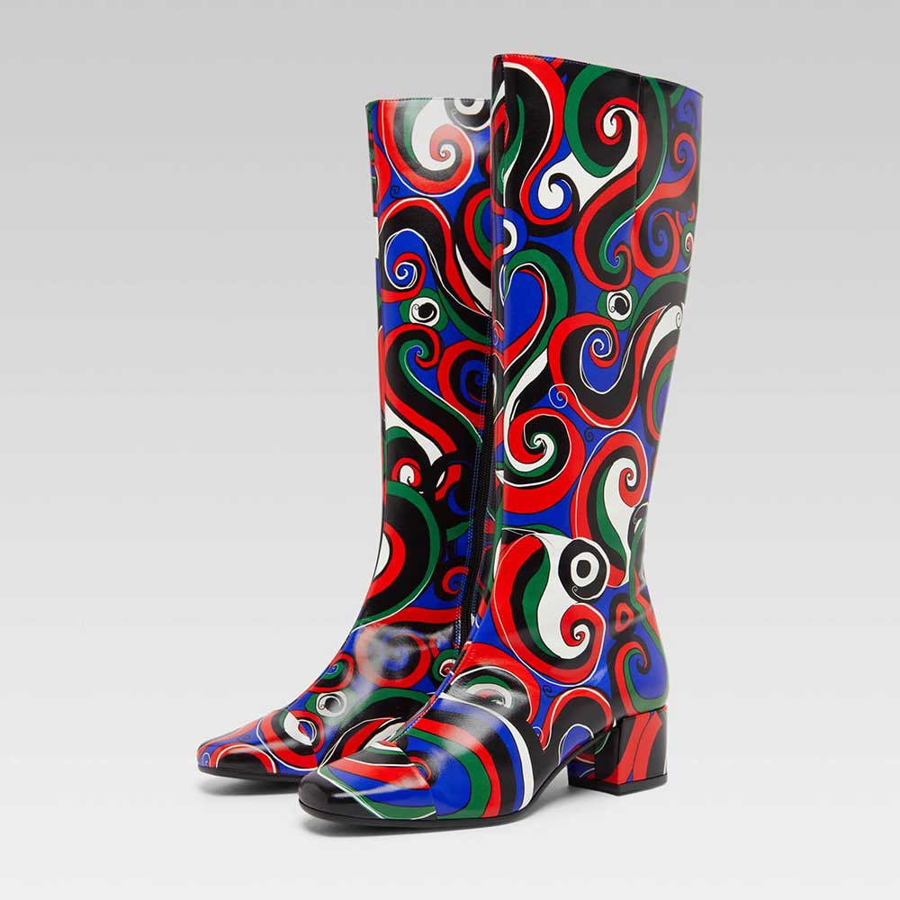 Multi Color Square Toe Side-Zipper Knee High Boots with Block Heel