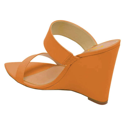 Women's Open Pointed Toe Wedge Heels Mules Sandals in Orange