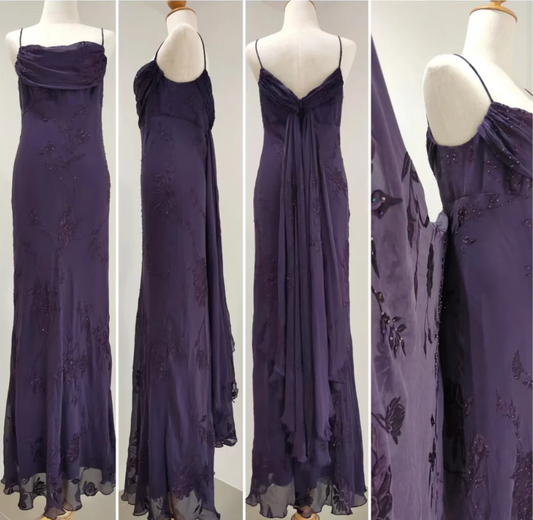Elegant Deep Purple Mermaid Embroidered Chiffon Long Prom Dress Evening Dress P4217