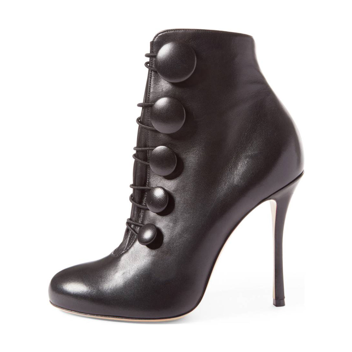 Black Stiletto Heels Round Toe Buttoned Ankle Boots for Women