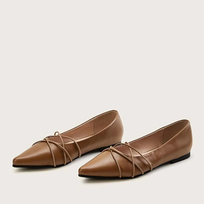 Brown Trendy Shoes Crisscross Straps Front Pointed Toe Flats for Women