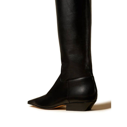 Black Square Toe Low Heel Pull-On Zipper Over the Knee High Boots