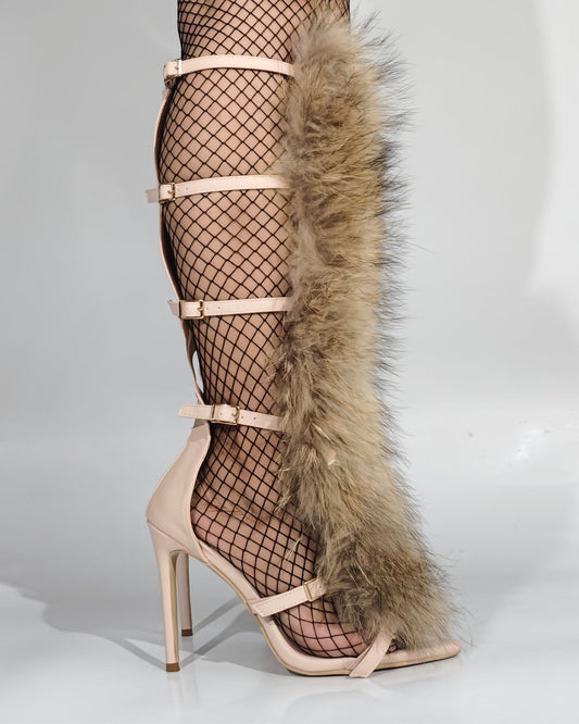 Darko Strap Faux Fur Sandals In Nude