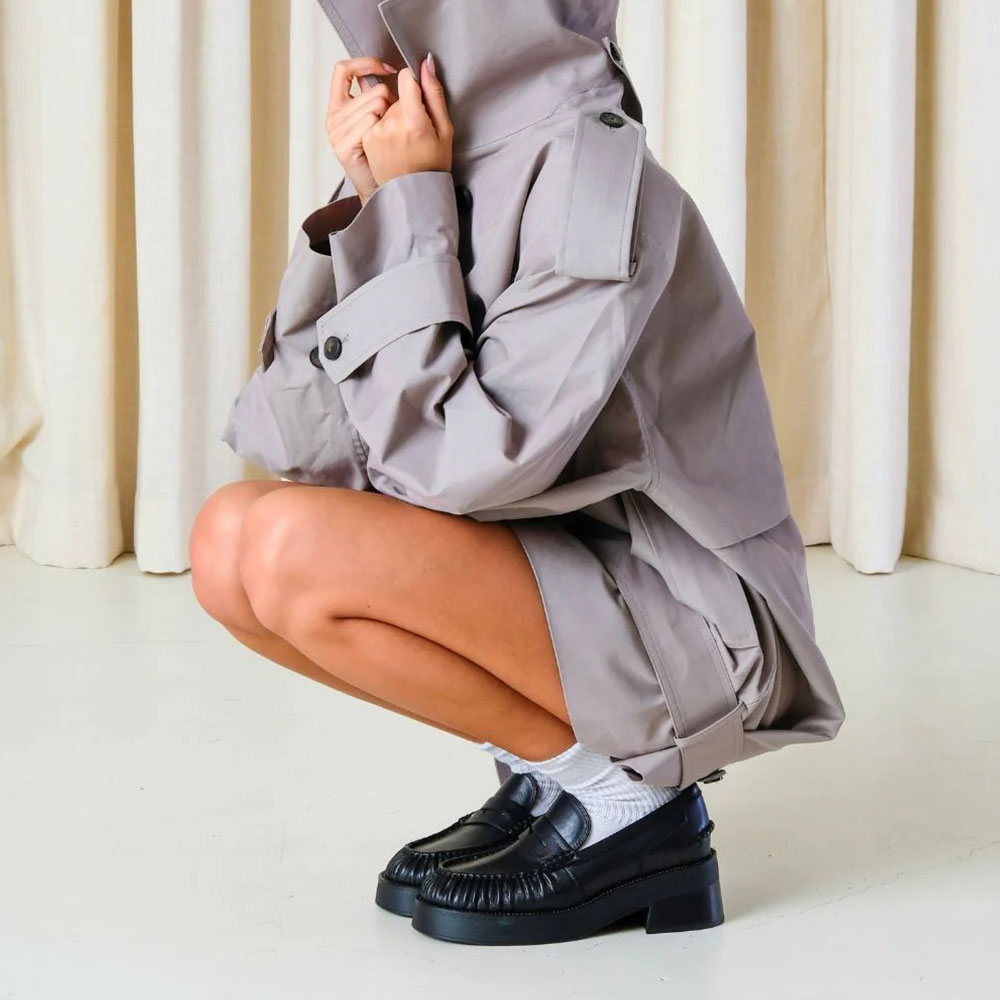 Black Round Toe Pleated Details Chunky Heel Platform Loafers