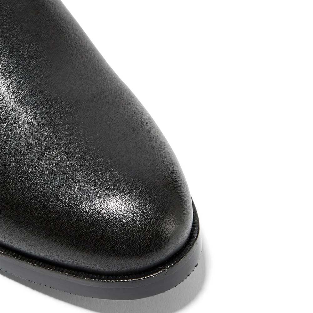 Brown and Black Round-Toe Low Heel Knee High Boots with Zipper