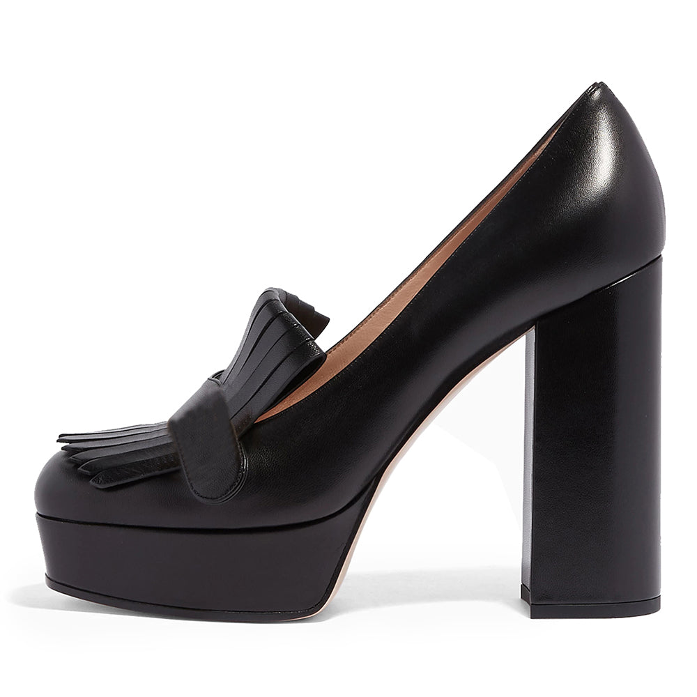 Black Closed Toe Chunky Heel Loafers with Platform