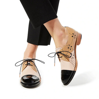Multicolor Round Toe Flats Classic Cutout Lace Up Women's Oxfords