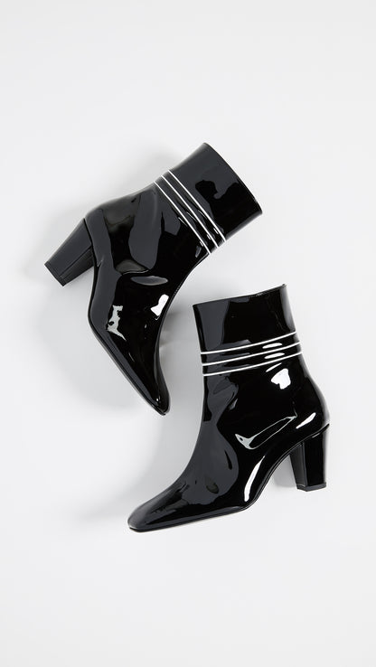 Black Patent Leather Square Toe Chunky Heels Zipper Ankle Boots