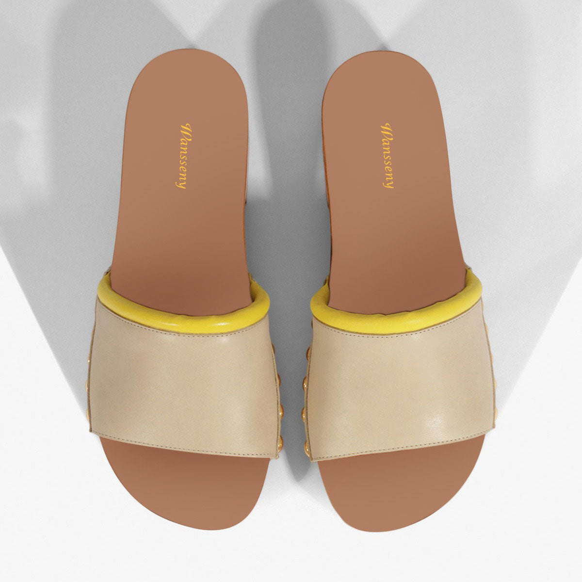 Beige Stud Embellished Chunky Heel Mules Shoes with Platform