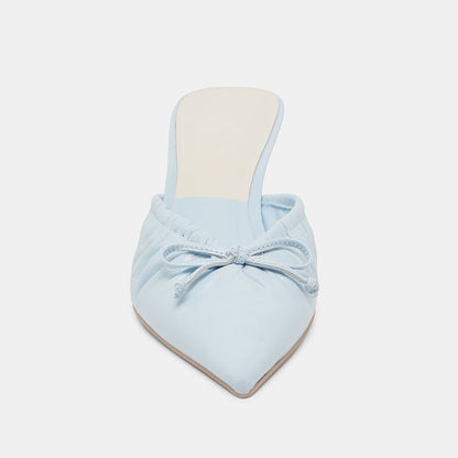Women's Light Blue Pointed Toe Bow Decor Elegant Mule Heels