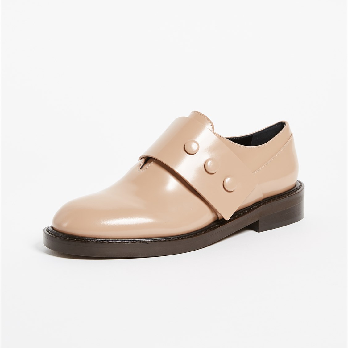 Beige Round Toe Agraffe Flats Women's Loafers