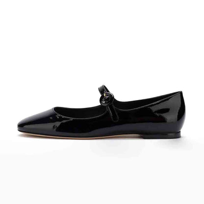 Black Vegan Patent Leather Square Toe Mary Jane Flats for Women