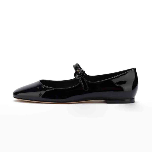 Black Vegan Patent Leather Square Toe Mary Jane Flats for Women