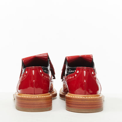 Black & Red Patent Leather Flats Cut-Out Fringe Women's Oxfords