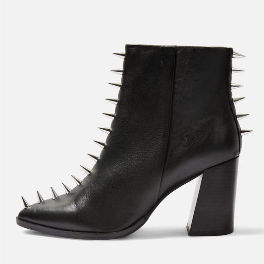 Black Chunky Heel Ankle Boots with Rivets