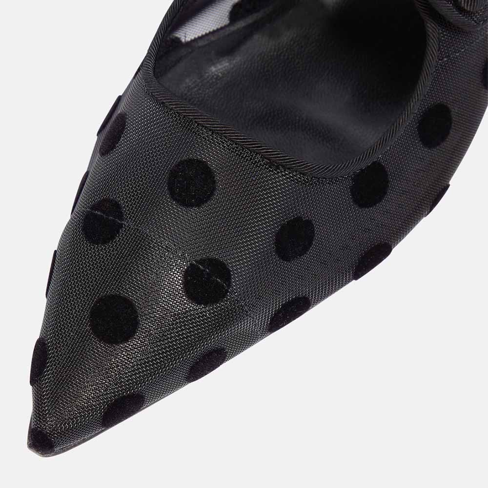 Black Pointed Toe Polka Dot Print Mary Jane Ballet Flats