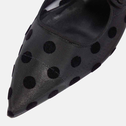 Black Pointed Toe Polka Dot Print Mary Jane Ballet Flats
