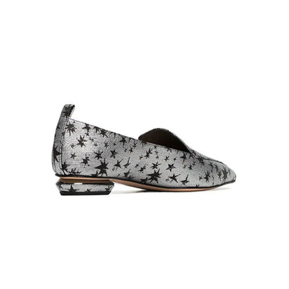 Silver and Black Star Printed Pointy Toe Flats