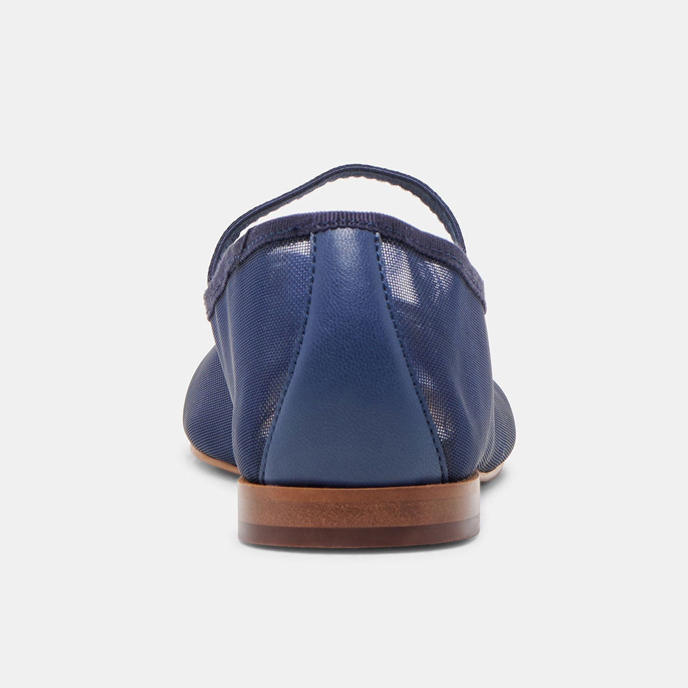 FSJ Navy Mesh Round Toe Bow Simple Ballet Flats with A Strap