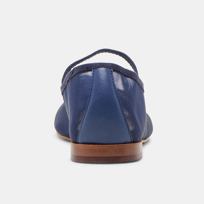 FSJ Navy Mesh Round Toe Bow Simple Ballet Flats with A Strap