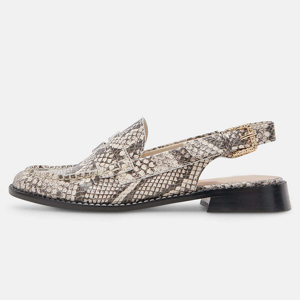 Black & White Snakeskin Chunky Heel Embossed Slingback Loafers