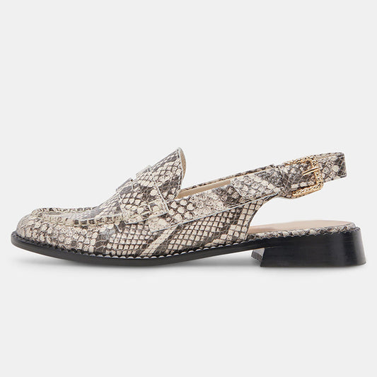 Black & White Snakeskin Chunky Heel Embossed Slingback Loafers