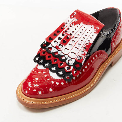 Black & Red Patent Leather Flats Cut-Out Fringe Women's Oxfords