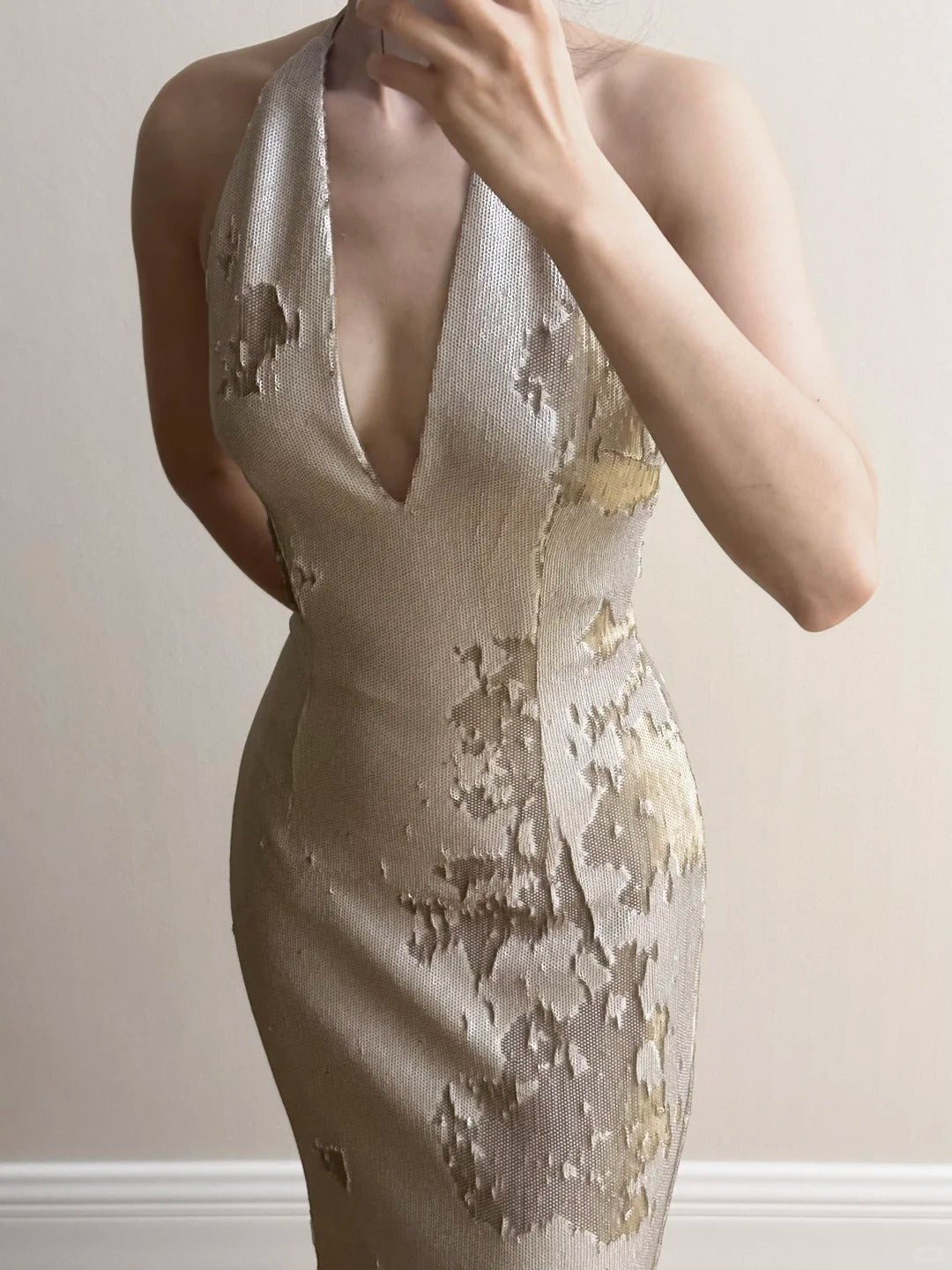 Elegant Mermaid Halter Neck Deep V-Neck Sequined Long Prom Dress Evening Dress P4255