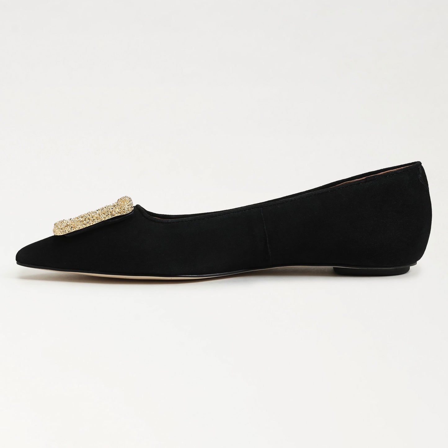 Delicate Gold Buckle Decor Pointed Toe Women's Dress Flats in Black