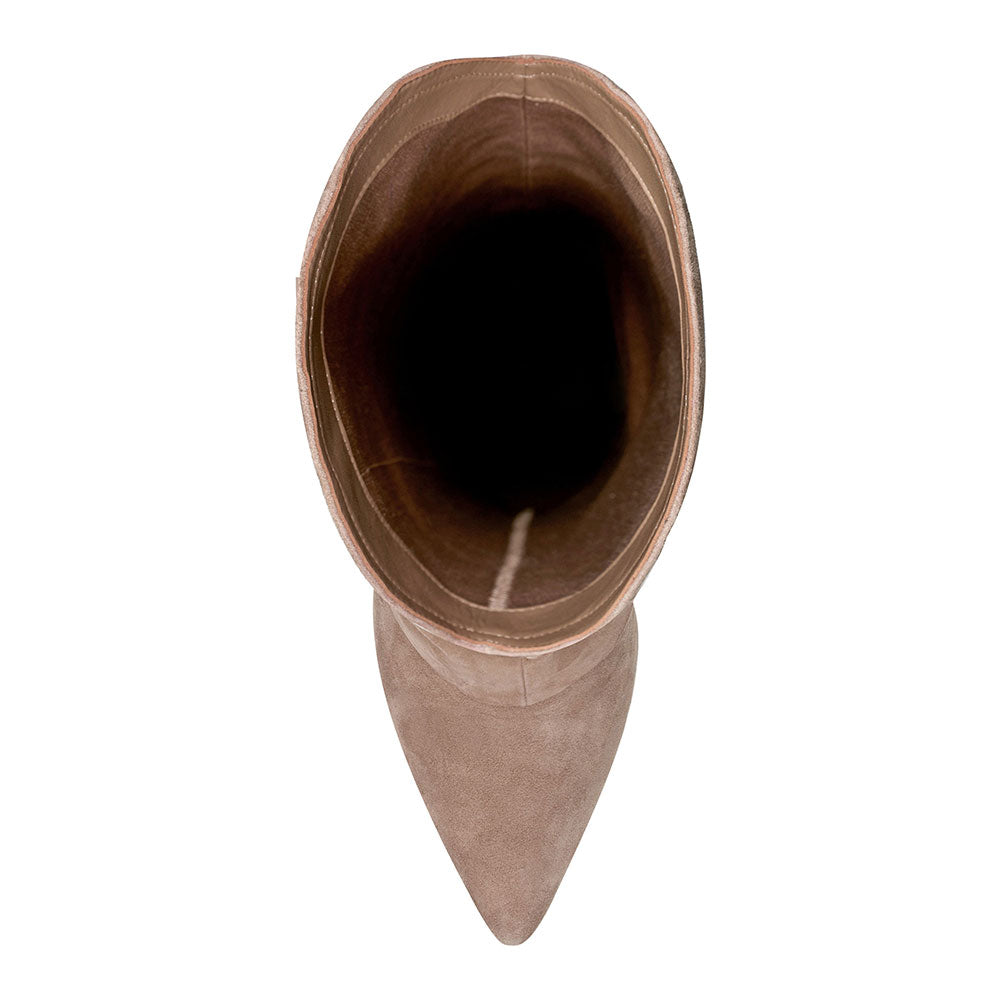 Taupe Pointed Toe Stiletto Heel Slouch Fold-Over Knee High Boots