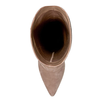 Taupe Pointed Toe Stiletto Heel Slouch Fold-Over Knee High Boots