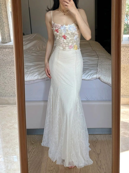 Elegant Light Purple Mermaid Square Neck 3D Floral Lace Long Prom Dress Evening Dress P4258