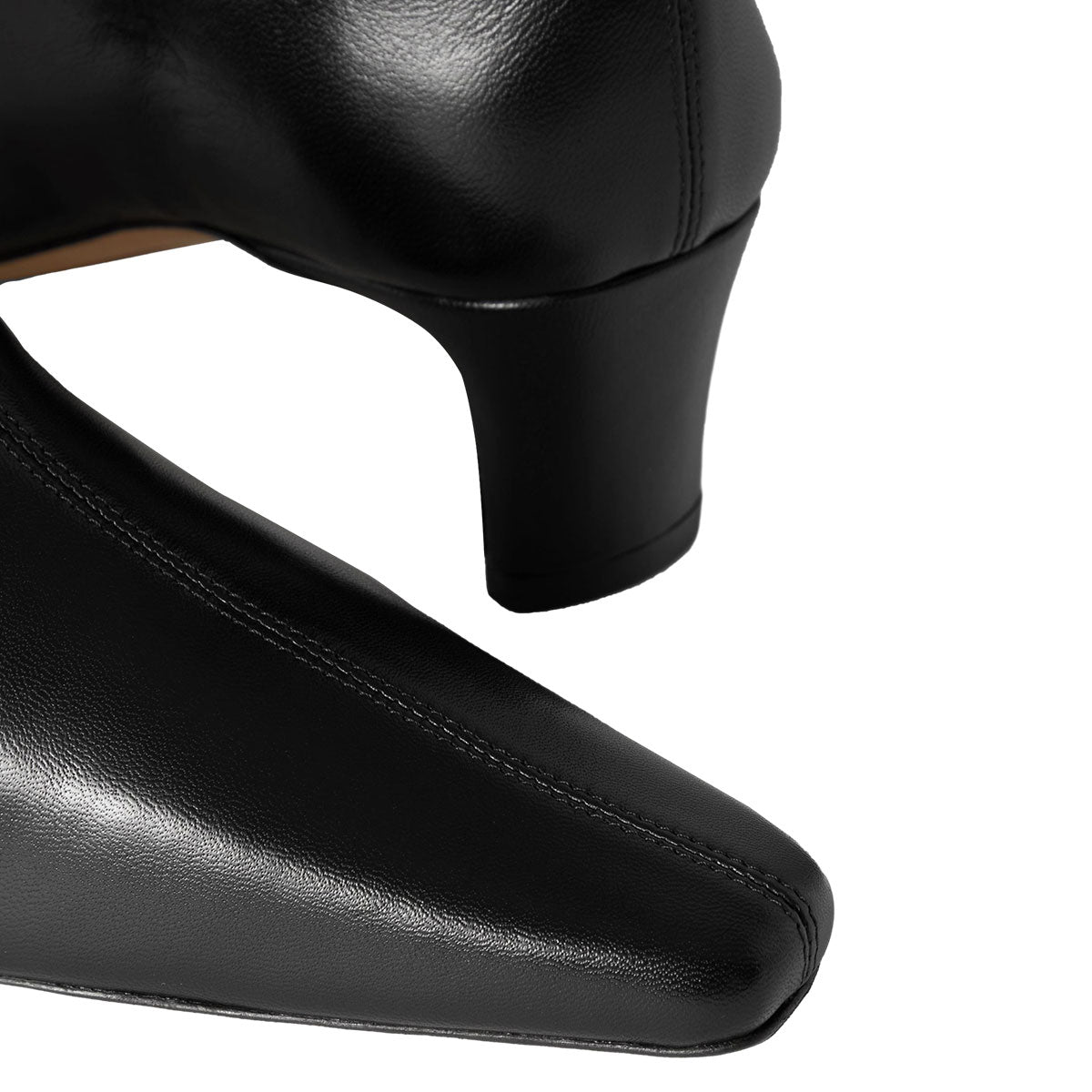 Black Vegan Leather Square Toe Chunky Heel Knee High Boots for Women