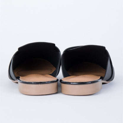 Black Round Toe Casual Flat Mule Loafers for Women