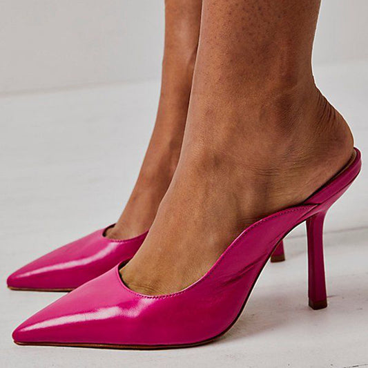 Women's Fuchsia Stiletto Heels Elegant Pointy Toe Party Mules Shoes